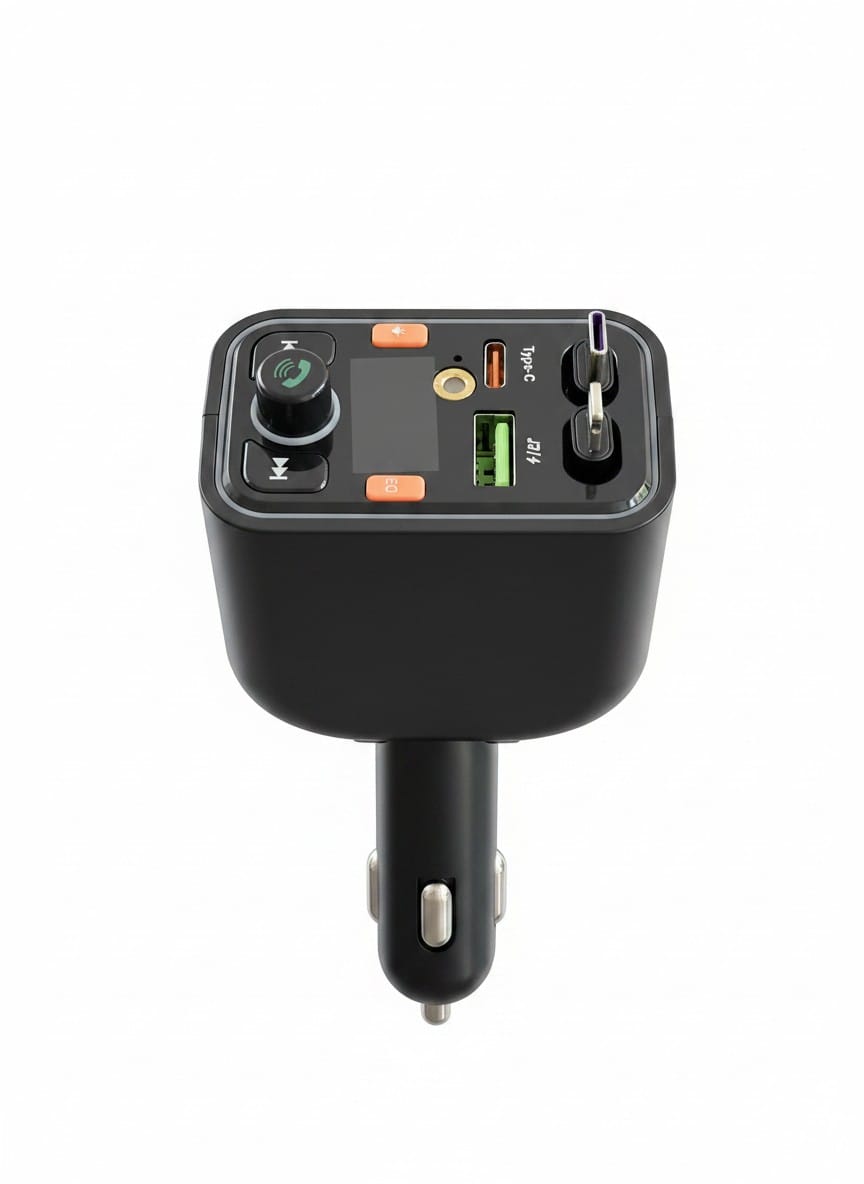 FM TRANSMIT RETRACABLE 5 IN 1 LASER CHARGER