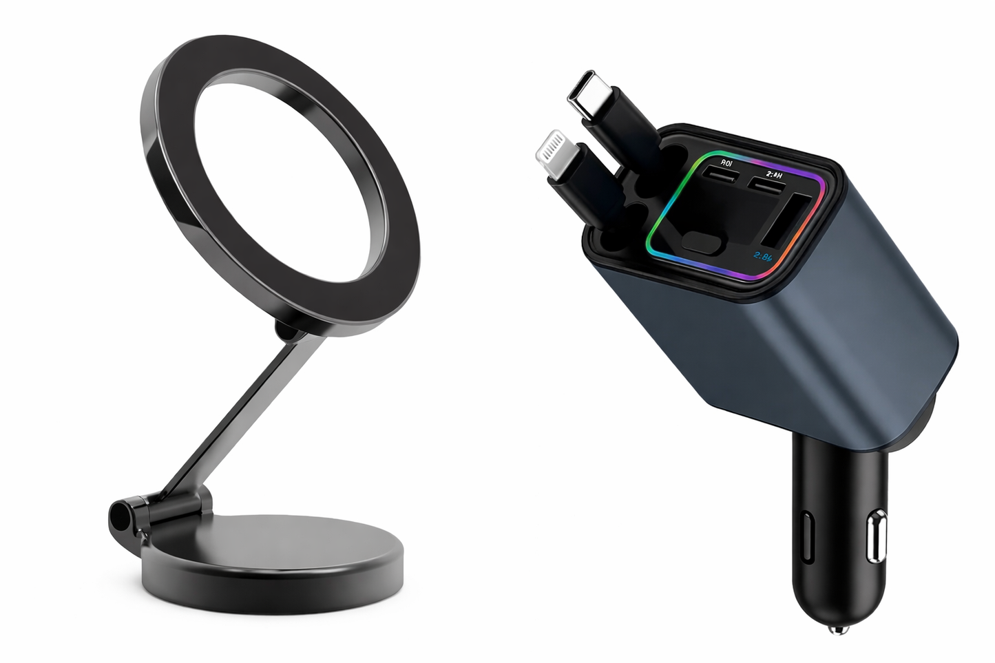 COMBO RETRACTABLE CAR CHARGER + MOBILE HOLDER