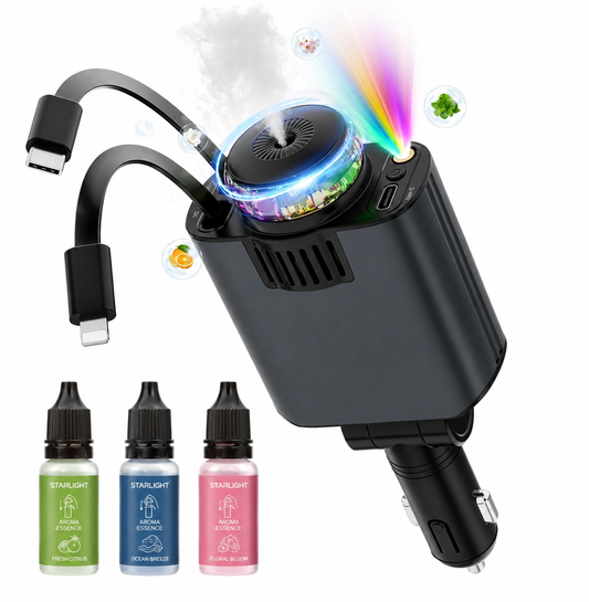 Retractable Car Charger with Starlight and Aromatherapy