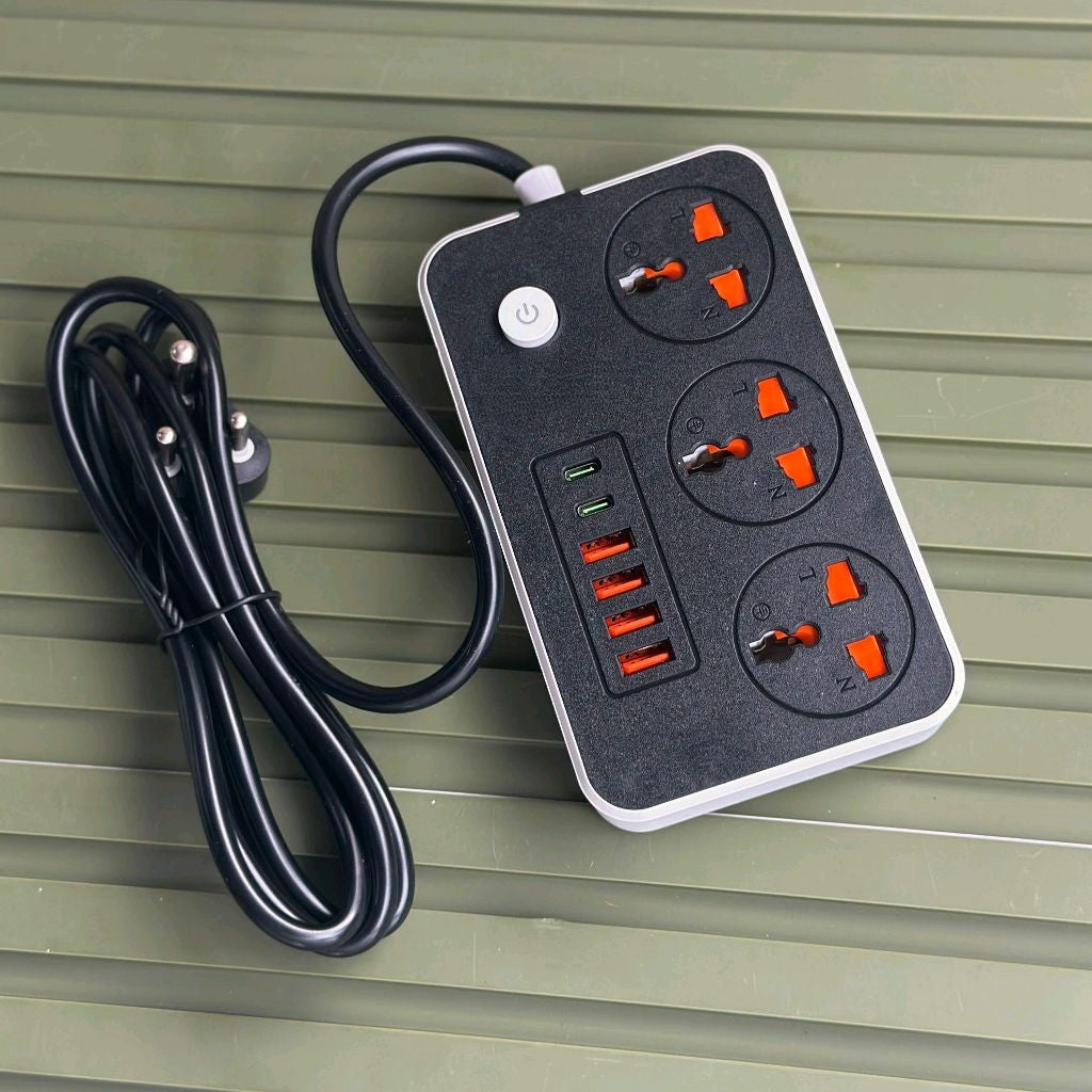Power Strip | 2500W | 3 Power Sockets + 4 USB + 2 Type-C Ports