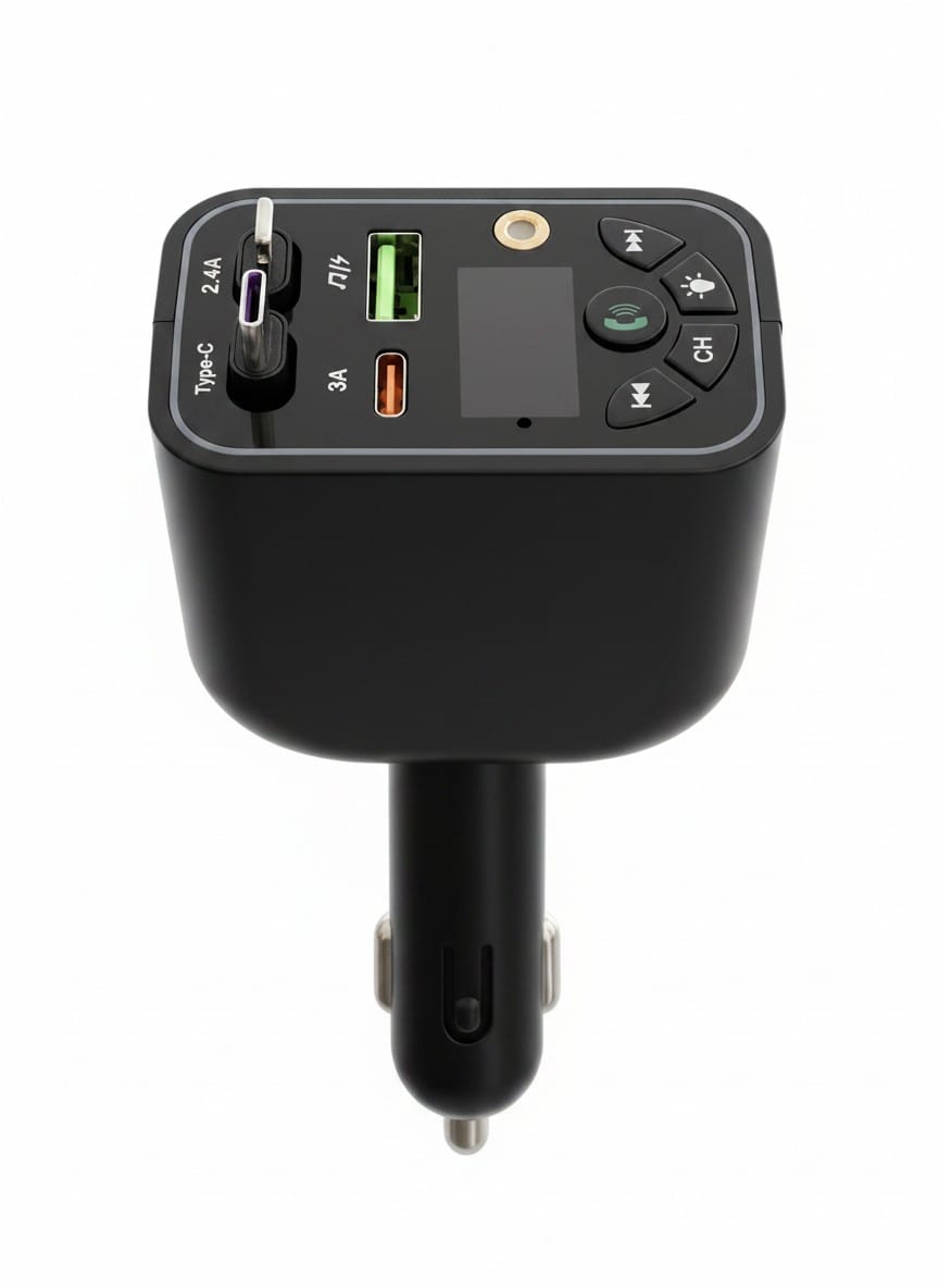 FM TRANSMIT RETRACABLE 5 IN 1 LASER CHARGER