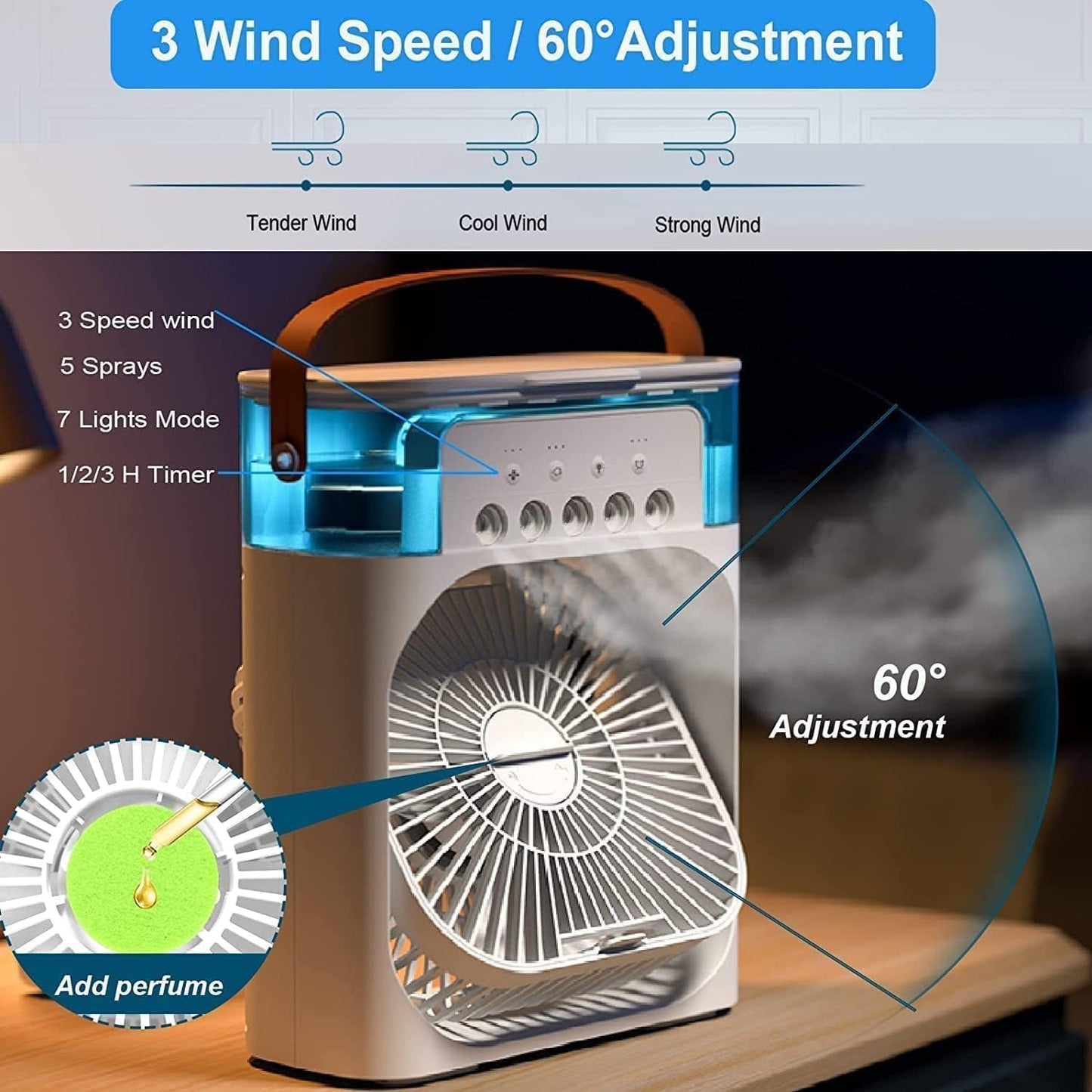 Portable Air Cooler Fan with Water Tank & USB Power