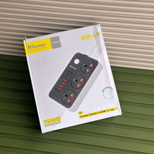 Hitage EW-41 Pro Power Strip | 2000W | 3 Power Sockets + 4 USB + 2 Type-C Ports