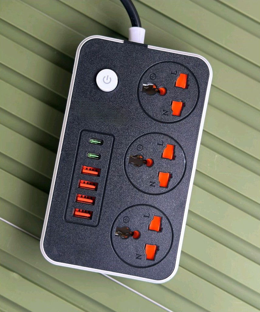 Power Strip | 2500W | 3 Power Sockets + 4 USB + 2 Type-C Ports